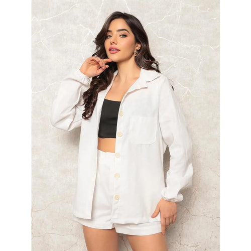 (KIT COM 2) Conjunto Feminino Linho Camisa e Short [PROMO DIA DAS MÃES]