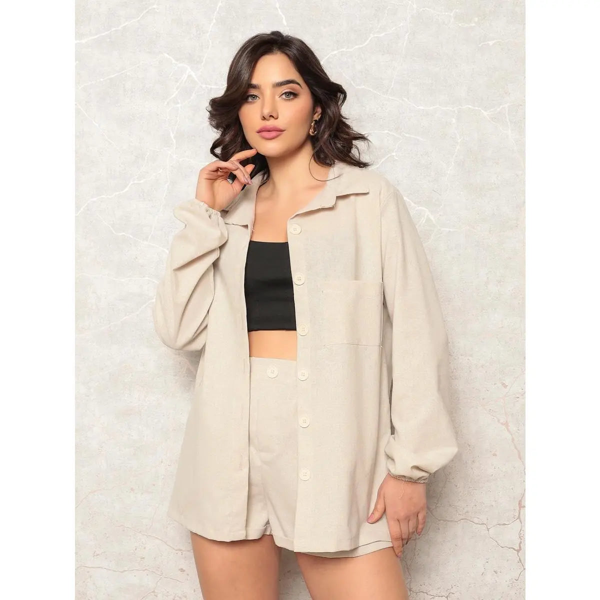 (KIT COM 2) Conjunto Feminino Linho Camisa e Short [PROMO DIA DAS MÃES]