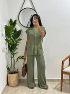 Conjunto Feminino Tricot com Calça Pantalona e Blusa Regata 2026 (PROMOÇÃO DE DIA DAS MÃES))