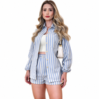 Conjunto Isabel Linho Listrado - Camisa e Short (PROMOÇÃO DE OUTONO)