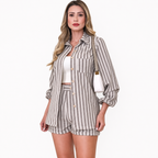 Conjunto Isabel Linho Listrado - Camisa e Short (PROMOÇÃO DE OUTONO)