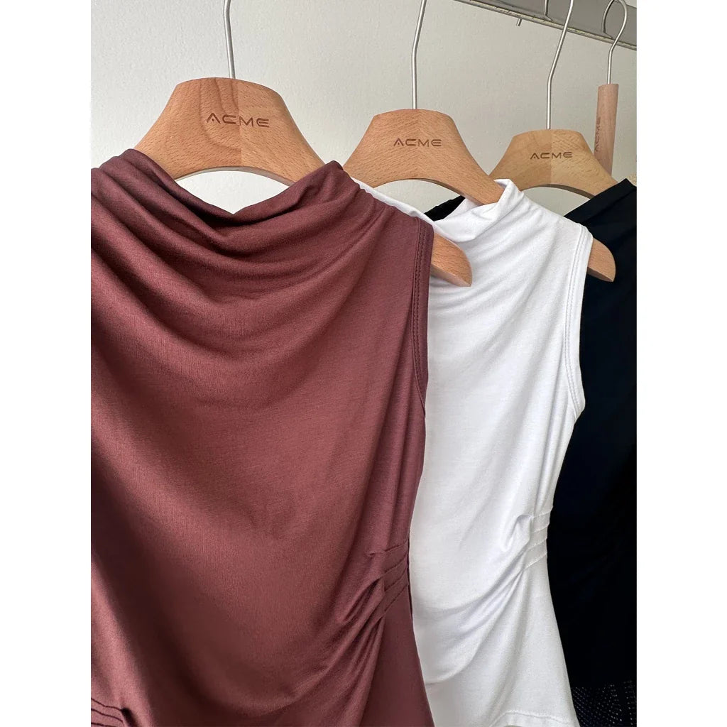 (KIT COM 3) Blusa Feminina Sem Manga Gola Plissada em Viscose | PROMOÇÃO DE OUTONO