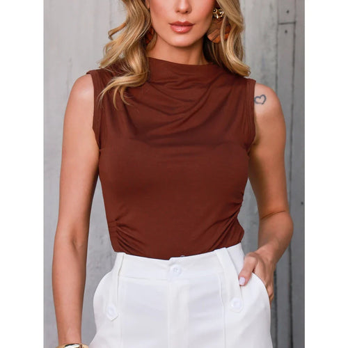 (KIT COM 3) Blusa Feminina Sem Manga Gola Plissada em Viscose | PROMOÇÃO DE OUTONO