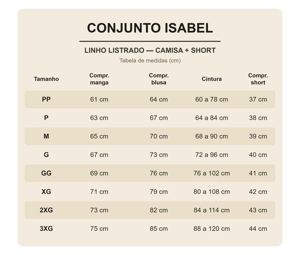 Conjunto Isabel Linho Listrado - Camisa e Short (PROMOÇÃO DE OUTONO)
